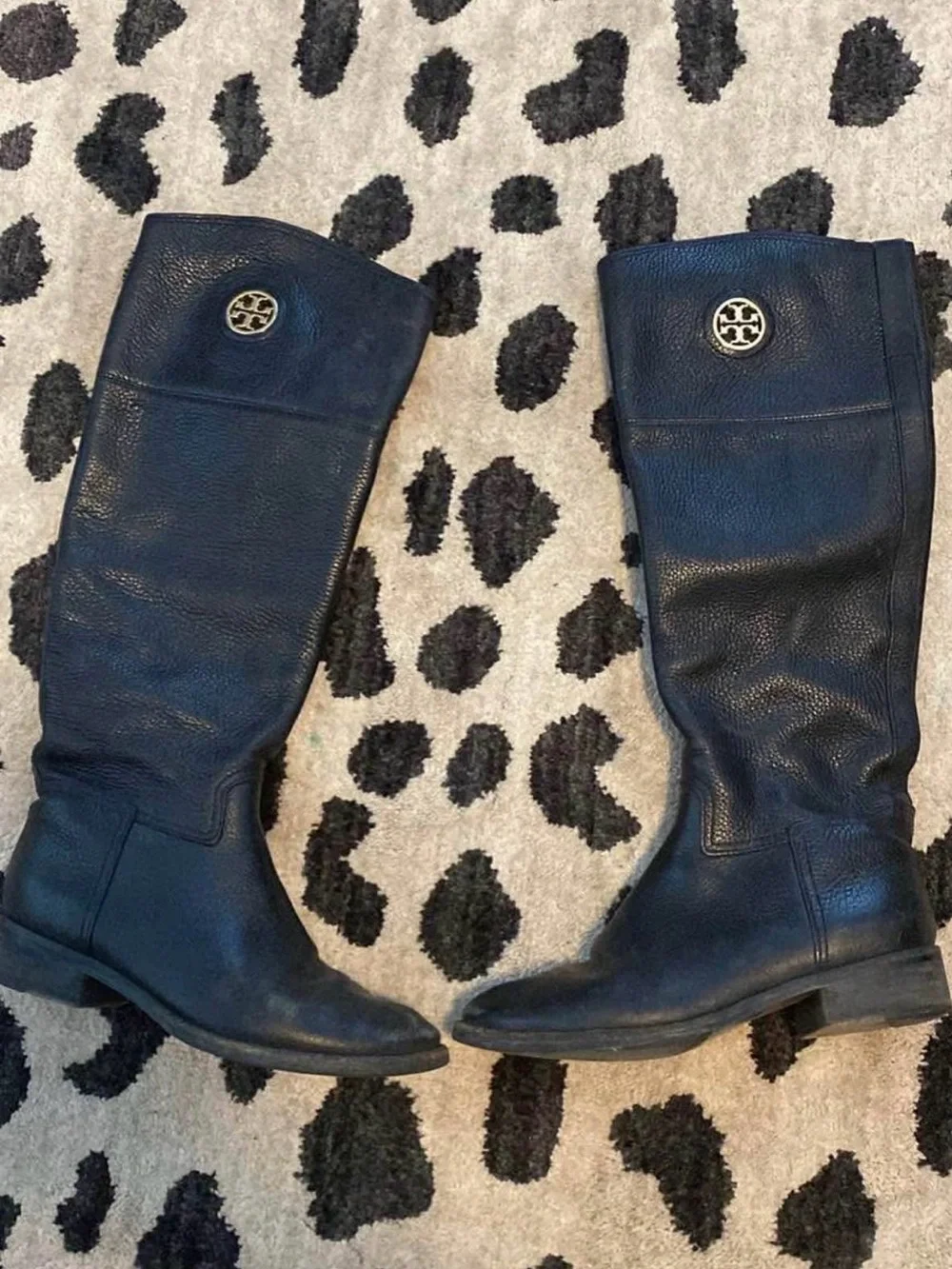 Tory Burch Black Leather Over-the-Knee Logo Boots
